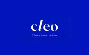 Cleo logo on a blue background with the tagline 'AI-Powered Regulatory Intelligence'.