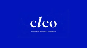 Cleo logo on a blue background with the tagline 'AI-Powered Regulatory Intelligence'.