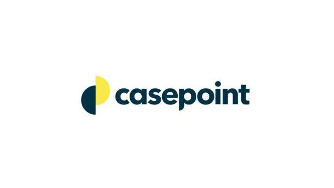 Casepoint logo: the word 'casepoint' in dark blue, with a left graphic of a yellow semicircle next to a teal circle shape.