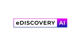 eDISCOVERY AI logo with bold black text and a purple-to-blue gradient border.