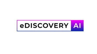 eDISCOVERY AI logo with bold black text and a purple-to-blue gradient border.