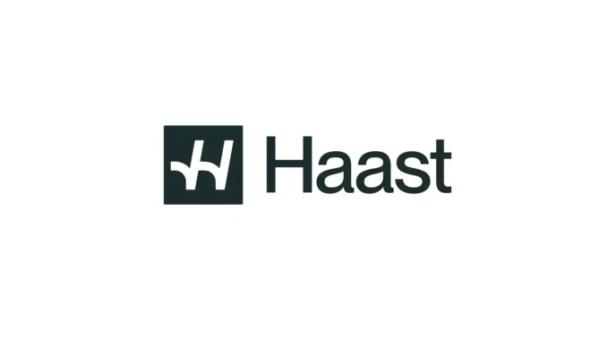Haast logo: dark square with a white abstract shape, followed by the word Haast.