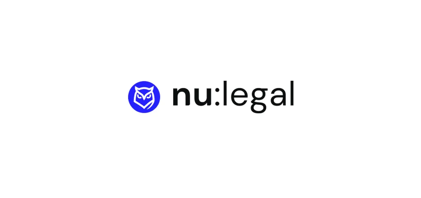 nu:legal logo: blue circle with an abstract white owl to the left of the bold black text nu:legal