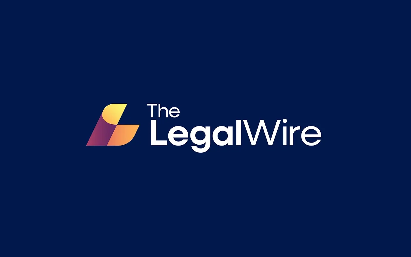The LegalWire logo: an orange-purple abstract mark to the left of white text on a dark navy background