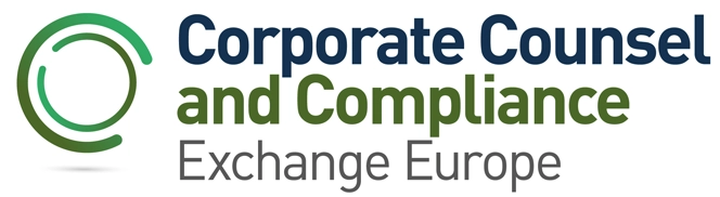 Corporate Counsel and Compliance Exchange Europe logo with a green circular emblem on the left and blue/green text.