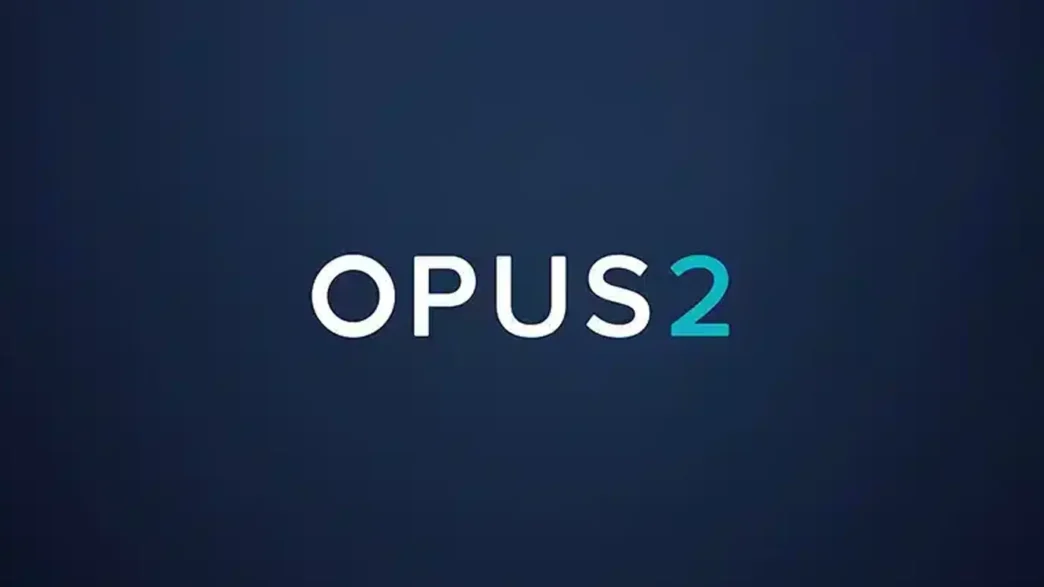 OPUS2 logo on a dark blue gradient background.