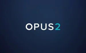 OPUS2 logo on a dark blue gradient background.