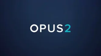 OPUS2 logo on a dark blue gradient background.