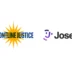 Pair of logos: Frontline Justice with a yellow sunburst and blue text, next to the Josef logo with a purple icon and bold black text on white background.