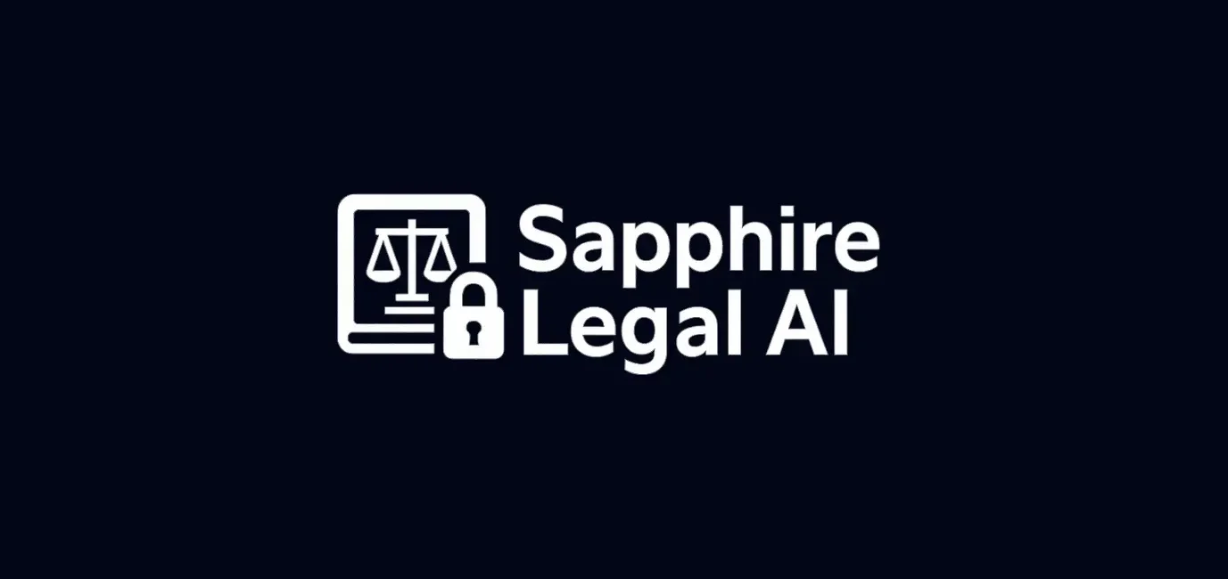 Sapphire Legal AI logo with a document icon, scales of justice, and a padlock next to the text