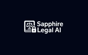 Sapphire Legal AI logo with a document icon, scales of justice, and a padlock next to the text