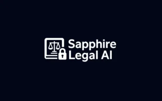 Sapphire Legal AI logo with a document icon, scales of justice, and a padlock next to the text
