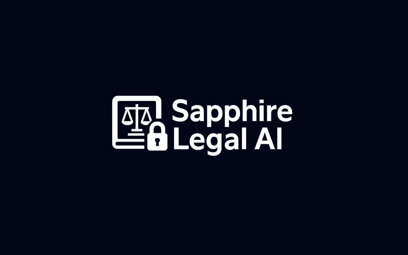 Sapphire Legal AI logo with a document icon, scales of justice, and a padlock next to the text